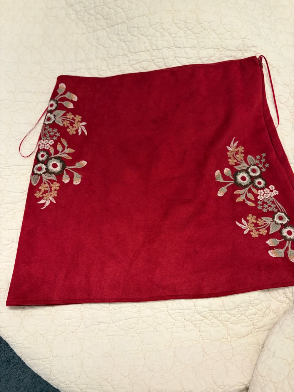 Embroidered Red A-Line Women's Skirt